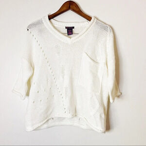 Open Knit Sweater Cropped Chunky Knit Slouchy Top Distressed Detail Size Medium